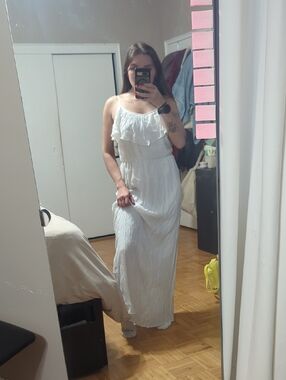AGB White Ruffle Spaghetti-Strap Maxi Dress